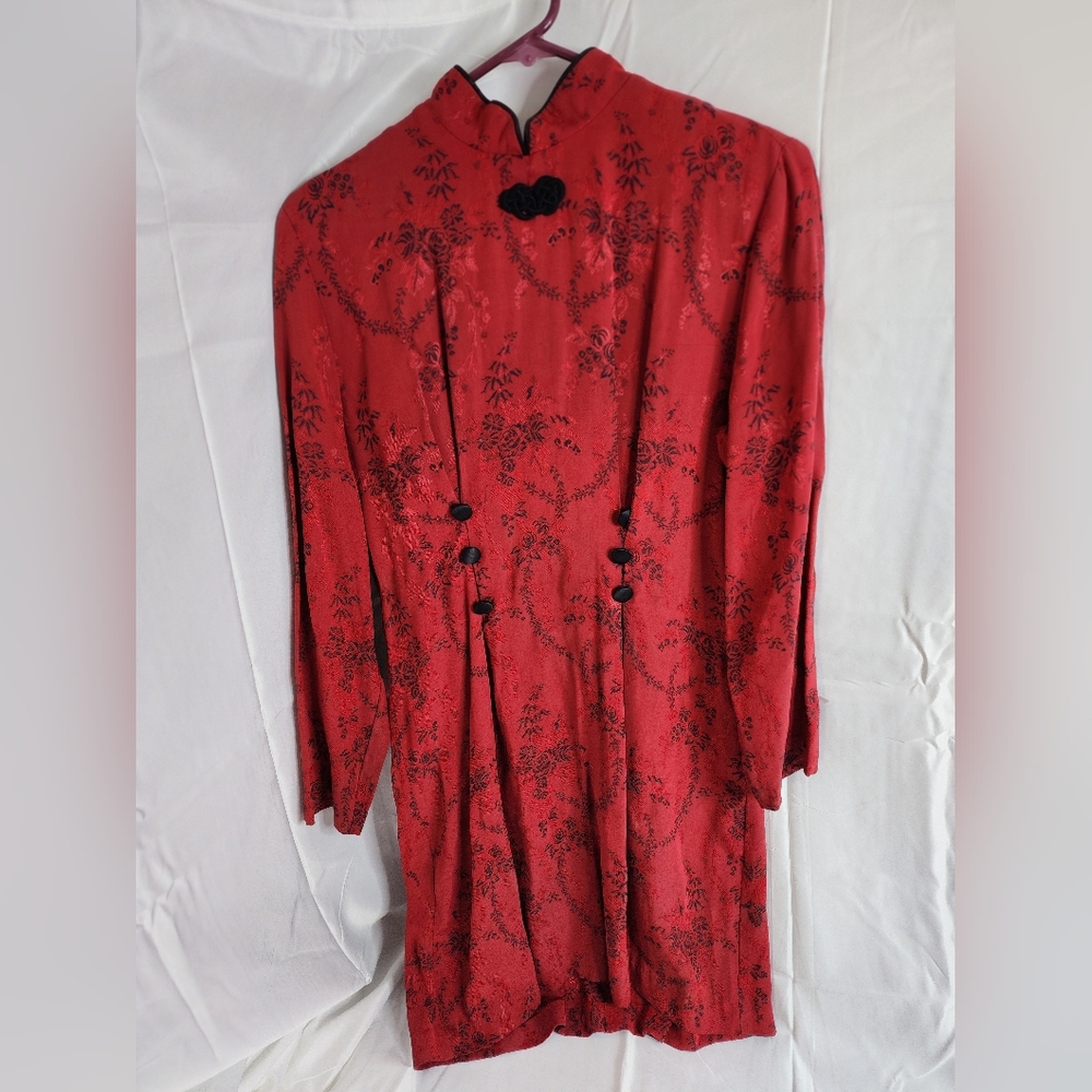 Vintage leni leni red flower long sleeved dress